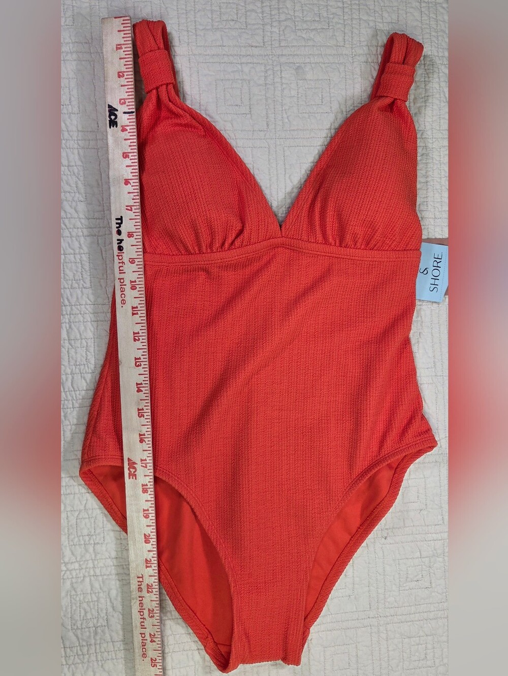 NWT Shade & Shore Orange Textured Ribbed V-Neck One-Piece Swimsuit Size M - Picture 5 of 13